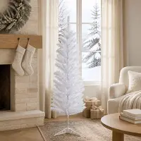 Syfax Árbol Navideño Artificial Delgado 150 cm PVC y Acero Blanco
