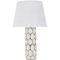 Mauro Ferretti Lámpara de mesa de cerámica con relieve dorado, 34,5 x 56 cm, color blanco y dorado, colección Glam Carv de