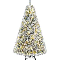 Costway Árbol de Navidad artificial , 180 cm, con efecto de nieve, 928 ramas densas, 230 luces LED y soporte de metal plegable. Árbol artificial para Navidad