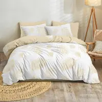 Merkloos Juego de ropa de cama que incluye un cubrecolcha de 220x240 cm y dos fundas de almohada de 65x65 cm, con un motivo de hojas de palmera en tonos beige y blanco