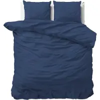 Merkloos Juego de funda de edredón azul oscuro de 100% algodón con cremallera, de 200 x 200 cm, que incluye dos fundas de almohada