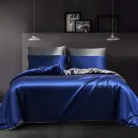 Merkloos Juego de funda de edredón reversible de 220 x 240 cm con cierre de cremallera y 2 fundas de almohada de 80 x 80 cm, color azul/gris oscuro