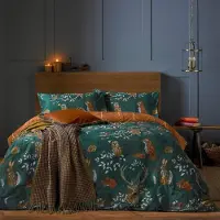 Merkloos Juego de funda de edredón reversible en color verde esmeralda con motivos de bosque, de 200 x 200 cm, que incluye dos fundas de almohada