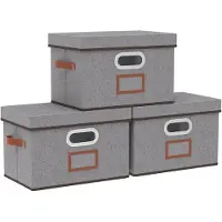 Merkloos Juego de 3 cajas de almacenamiento plegables con tapa y asa, de 38 x 25 x 25 cm, color gris