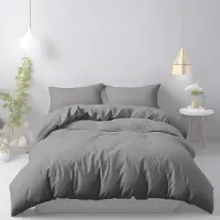 Merkloos Juego de funda de edredón de microfibra en color gris, de 240x220 cm, con 2 fundas de almohada de 80x80 cm