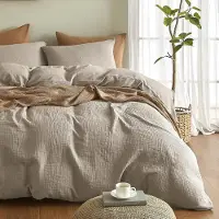 Merkloos Juego de funda de edredón de 100% algodón, 220 x 240 cm, que incluye 2 fundas de almohada de 80 x 80 cm, color beige