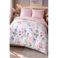 Merkloos Juego de fundas de edredón reversible de 240 x 220 cm, confeccionado en algodón reforzado, con estampado floral en blanco, rosa y azul, de 3 piezas y con cierre de cremallera
