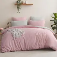 Merkloos Juego de funda de edredón de 220 x 240 cm en color rosa beige, de 3 piezas, que incluye 2 fundas de almohada de 80 x 80 cm, reversible y fabricado en microfibra suave