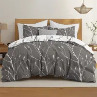 Merkloos Juego de cama de 240 x 260 cm que incluye un cubrecolcha y dos fundas de almohada de 65 x 65 cm, con un estampado abstracto en tonos grises y blancos, confeccionado en microfibra