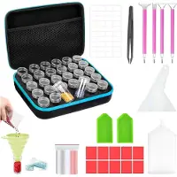 LTPRTZ Caja de almacenamiento para pintura con diamantes - Organizador para pasatiempos - Contenedor para materiales de manualidades - Incluye 30 recipientes - 21 cm de ancho - Azul