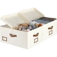 Merkloos Caja de almacenamiento de tela de 55 litros con tapa y separador, juego de 2, color beige