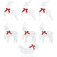 Syfax Reno de Navidad con trineo 7 uds. 140 LED Blanco frío