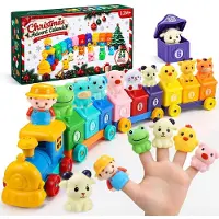 Merkloos Calendario de adviento con animales de granja y un tren de juguete
