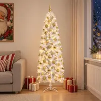 Syfax Árbol de Navidad artificial estrecho con bolas 210 cm 300 LED