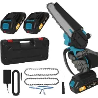 OEM Mini motosierra, 15 centímetros, inalámbrica, funciona con batería, incluye 2 baterías y 1 cargador