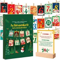 HOWAF Calendario de Adviento 2026 Calendario Navideño Tarjetas de Mindfulness con 24 Ejercicios de Mindfulness Pinzas de Madera para Colgar Calendario