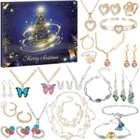 HOWAF Calendario de adviento 2025, calendario de joyería navideño, regalos navideños para mujeres, ideal para damas, adolescentes y niñas, con pulsera, collar, pendientes y anillos
