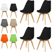 XDays Juego de 4 sillas de comedor, color negro. Diseño "Tulip". Asiento de polipropileno, patas de madera. Capacidad máxima: 120 kg