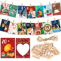 HOWAF Calendario de Adviento 2026 Calendario Navideño para Parejas con 24 Tarjetas Pinzas de Madera para Colgar Parejas C Te Quiero Porque