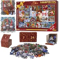 GOFFII Calendario de Adviento Puzzle 2026 Navideño 1008 Piezas 70x50 cm Calendario de Adviento Puzzle para Adultos