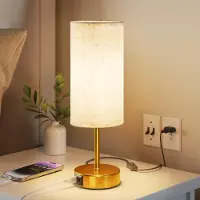 UPXNBOR 1 lámpara de noche con control táctil, regulable con función de carga USB (tipo A y tipo C), lámpara de mesa LED con 3 niveles de luz cálida, casquillo E27, color dorado