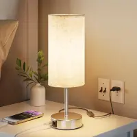 UPXNBOR 1 lámpara de noche con control táctil, regulable con función de carga USB (tipo A y tipo C), lámpara de mesa LED con 3 niveles de luz cálida, casquillo E27, color plateado