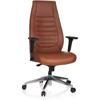 Dripio Silla de oficina Vitoro, tapizada en cuero sintético marrón, con respaldo alto, tamaño XXL