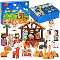 Loxiia Calendario de Adviento Belén 2026 Niños Historia del Belén Regalos para Niños Pequeños 24 Días Xmas Count Down Box Navidad Cristiana Religiosa Marrón