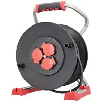 Bachmann Carrete de cable profesional , 3 enchufes CEE7/3, cable H07RN-F, 3G1,5mm², 25,0 metros, conector CEE7/7