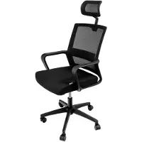 FURVERO Silla de oficina giratoria Basic PLUS, ergonómica, con reposabrazos, soporte lumbar y reposacabezas, con función de balanceo, color negro