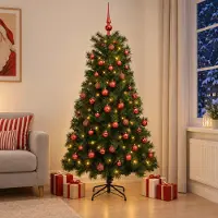 Syfax Árbol de Navidad artificial de ramas plegables con bolas 240 cm
