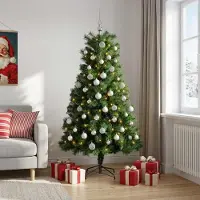Syfax Árbol de Navidad artificial de ramas plegables con bolas 210 cm