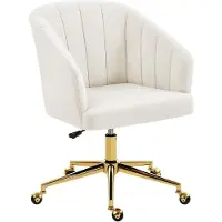 Moonbite Silla de oficina con apariencia de terciopelo, ajuste de altura, ruedas, base de acero color dorado, relleno de espuma, capacidad de carga de 120 kg, material: poliéster, color: crema