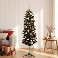 Syfax Árbol de Navidad artificial estrecho con bolas 150 cm 150 LED