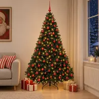 Syfax Árbol de Navidad artificial verde oscuro con bolas 240 cm