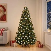 Syfax Árbol de Navidad artificial verde oscuro con bolas 210 cm