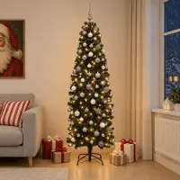 Syfax Árbol de Navidad artificial estrecho con bolas 210 cm 300 LED