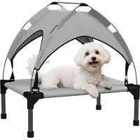 Dripio Cama elevada para perros con dosel, de 61x46x63 cm, color gris