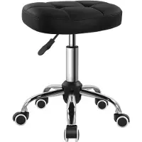 Dripio Taburete giratorio con ruedas, de altura ajustable, color negro, tapizado en cuero sintético