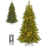 Costway : Árbol de Navidad artificial de 225 cm con 780 ramas de polietileno, árbol de pino con 470 luces LED blanco cálido/multicolor, 9 modos de iluminación y base de metal. Árbol de Navidad