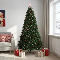 Syfax Árbol de Navidad artificial verde oscuro con bolas 270 cm