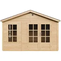 Timbela M735A+M735G Caseta Jardín Exterior de Madera 370x360 cm, Cobertizo Jardín Exterior con 3 Ventanas, Puertas Dobles, Tejas Bituminosas Incluidas, con Suelo