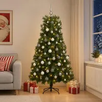 Syfax Árbol de Navidad artificial de ramas plegables con bolas 180 cm