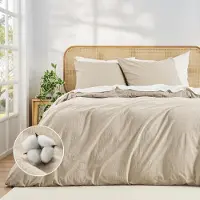 Merkloos Juego de funda de edredón de algodón color beige, de 200 x 200 cm, que incluye 2 fundas de almohada de 65 x 65 cm y cierre con cremallera