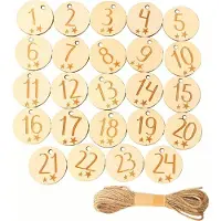 Merkloos Números para calendario de Adviento - 24 números de madera - Madera natural - Para calendario de Adviento