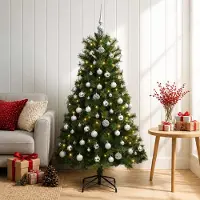 Syfax Árbol de Navidad artificial de ramas plegables con bolas 150 cm