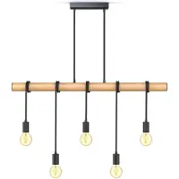 B.K.Licht Lámpara colgante - Casquillo E27, estilo retro, 5 luces, estructura de madera, color y madera