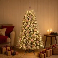 Syfax Árbol de Navidad artificial de ramas plegables con bolas 150 cm