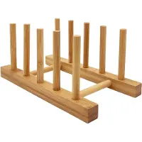 LTPRTZ Soporte para platos de cocina - Estante organizador - Organización para la cocina - Fabricado en bambú - 4 ranuras - Color madera