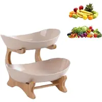 LTPRTZ Cesta de frutas de 2 niveles - Estante para verduras - Organización de la cocina - Estructura de madera resistente - 26 x 16,8 cm - Beige